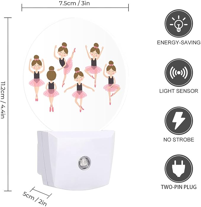 Round LED Night Light,Cute Ballerina Girl Ballet LED Night Light Plug into Wall with Dusk to Dawn Light Sensor White Energy Efficient Nightlight for Bedroom Bathroom Hallway LivingRoom Kitchen
