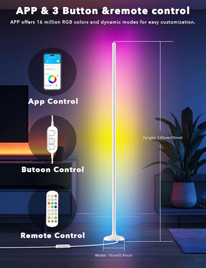 DAYBETTER Floor Lamp Mood Lighting Set, 420 Lumens Standing Lamp 24W with Music Rhythm Sync, 2.4G WiFi Remote & APP Floor Lamp for Bedroom Gaming Room Decor Smart RGB LED Corner Lights