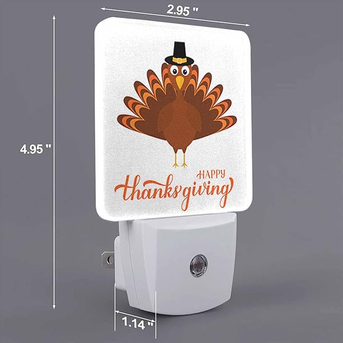 LED Night Light Plug into Wall with Dusk to Dawn Light Sensor White Energy Efficient Happy Turkey Cute Cartoon Nightlight for Bedroom Bathroom Hallway Living Room Kitchen