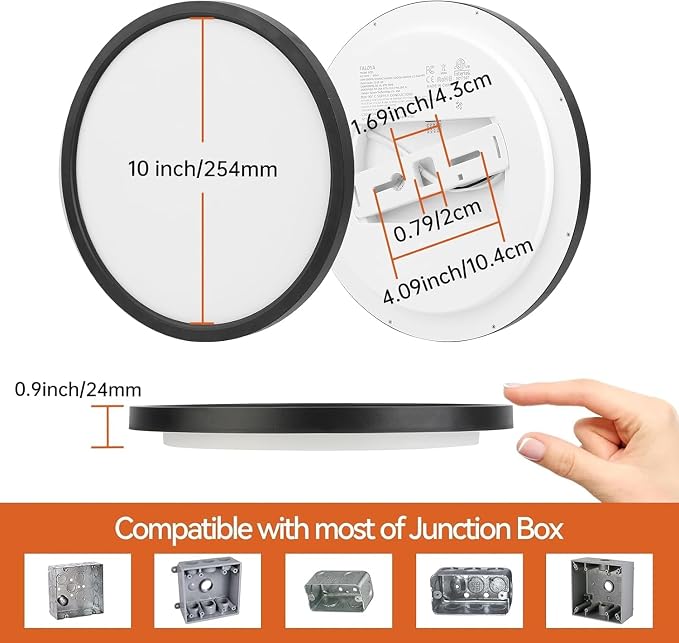 TALOYA Flush Mount Ceiling Light Fixture,10 Inch,18W,5000K Daylight Black | 100–240 VAC Input LED Ceiling Light for Bedroom, Living Room, Porch,Bathroom,Kitchen, Laundry,Hallway and Closet