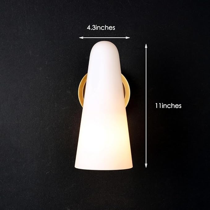 Bianco Brass Wall Sconce, Indoor Wall Lighting Bedroom Bedside Wall Lamp with Milky White Glass Shade Vanity Lighting Fixture