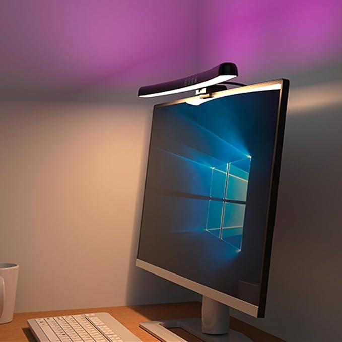Cyrank Curved Monitor Light Bar, 3 Color Temperature LED Computer Desk Lamp Touch Control Monitor Lamp Type C Computer Light Clip on Keyboard Light