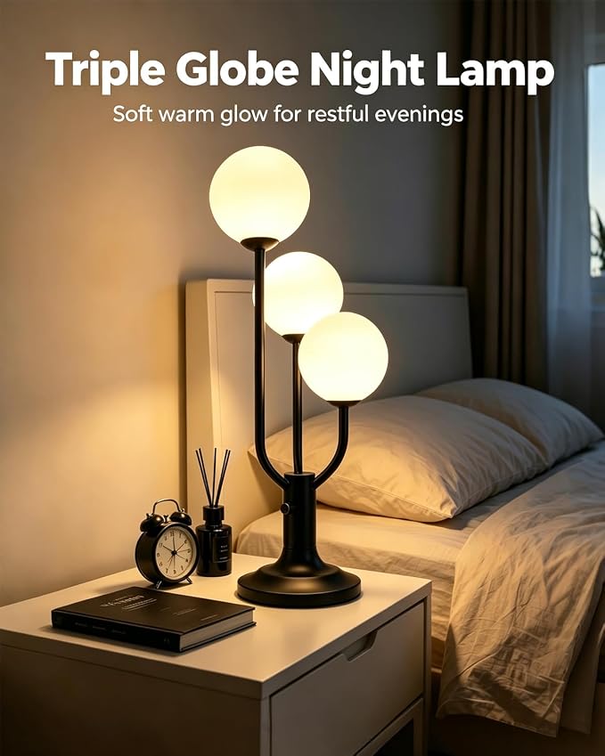 Globe Black Table Lamp for Bedroom Gift Dimmable G9 Bulbs Included | Modern Round Ball Lamp Nightstand Desk Lamp Ambient Warmwhite Bedside Lamps for Living Room Dining Party Home Office Decor