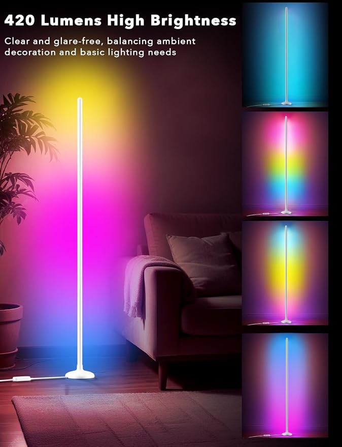 DAYBETTER Floor Lamp Mood Lighting Set, 420 Lumens Standing Lamp 24W with Music Rhythm Sync, 2.4G WiFi Remote & APP Floor Lamp for Bedroom Gaming Room Decor Smart RGB LED Corner Lights
