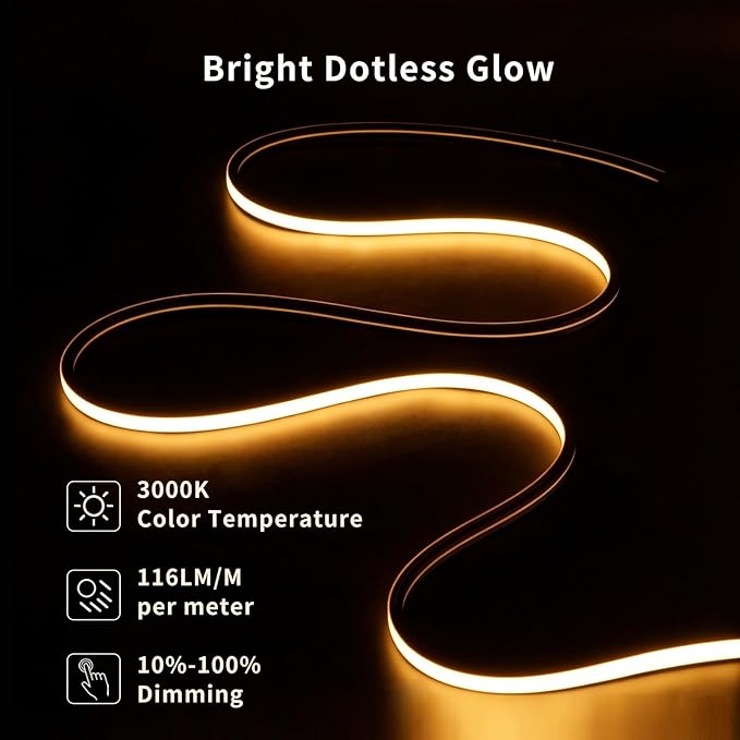 Recessed LED Silicone Strip Lights for Wood Slat Walls, 6-Pack, 3000K | Clip-In Installation with No Adhesive, Black Hidden Design, Touch Dimmer and Switch for Living Rooms and Bedrooms