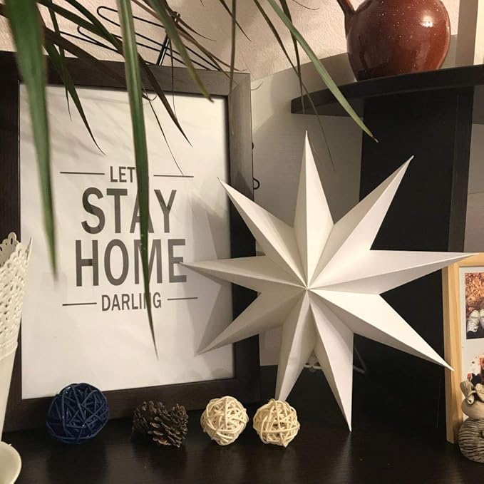 SUNBEAUTY 3 Pcs 9-Pointed White Paper Star Lanterns 12 Inch Hanging Lampshade Wedding Birthday Christmas Home Party Decoration