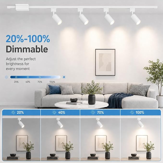 3-Color 4-Light LED Track Lighting Kit with 3.3FT H Track Lighting Rails & Canopy Connector, GU10 Dimmable Track Light Kit, Modern Kitchen Track Lighting Fixtures Ceiling Spot Light, White