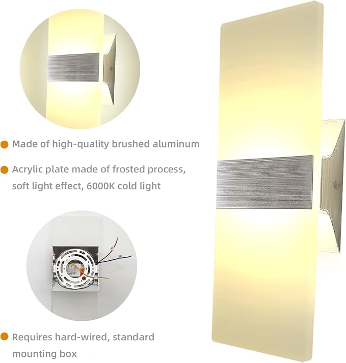 KICAAO Modern Wall Sconces Set of Two, Led Wall Light 10w, 2700k Warm Light Up Downlight, Hardwired Acrylic Wall Light Lighting, Suitable for Living Room Corridor Bedside (Warm Light 2700K 2Pack)