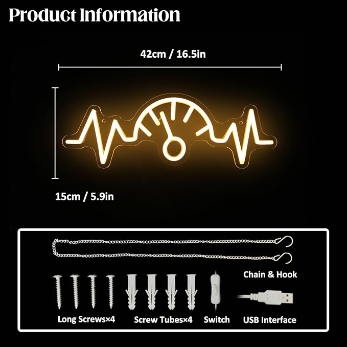 Car Dashboard Neon Sign Garage LED Neon Lights for Man Cave Game Room Decor | Automobile Speedometer Design, Auto Repair Shop Decor, Orange LED Wall Sign, Acrylic Wall Art, Neon Lights Signs for Garage