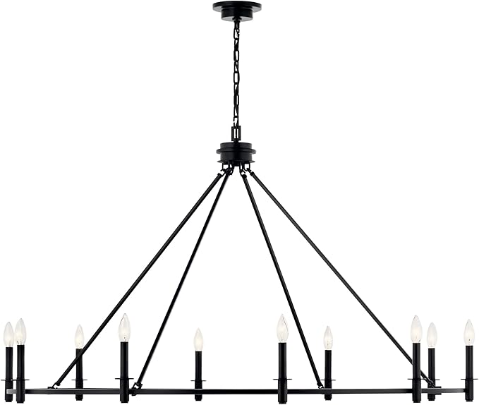 KICHLER Carrick 10-Light Chandelier, Updated Traditional Light in Black, Sloped Ceiling Compatible, for Foyer, Great Room, Dining Room or Vaulted Bedroom (31" x 54.25"), 52707BK