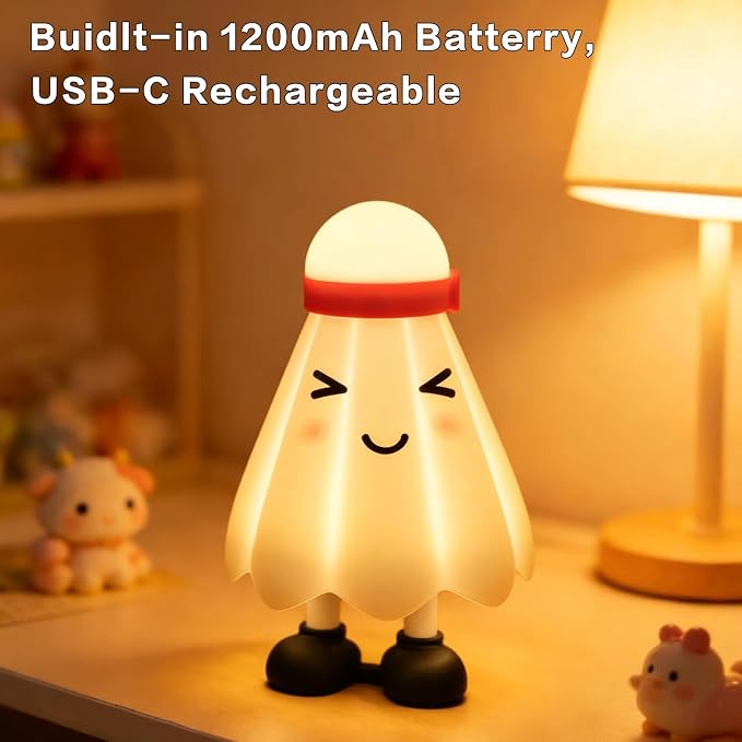 Cute Badminton Night Light - 30min Auto-Off Nursery Bedside Nightlight, 3 Adjustable Brightness Night Lamp for Bedroom, Birthday, Children’s Day, Valentine’s Day Gift for Her Girls Boys