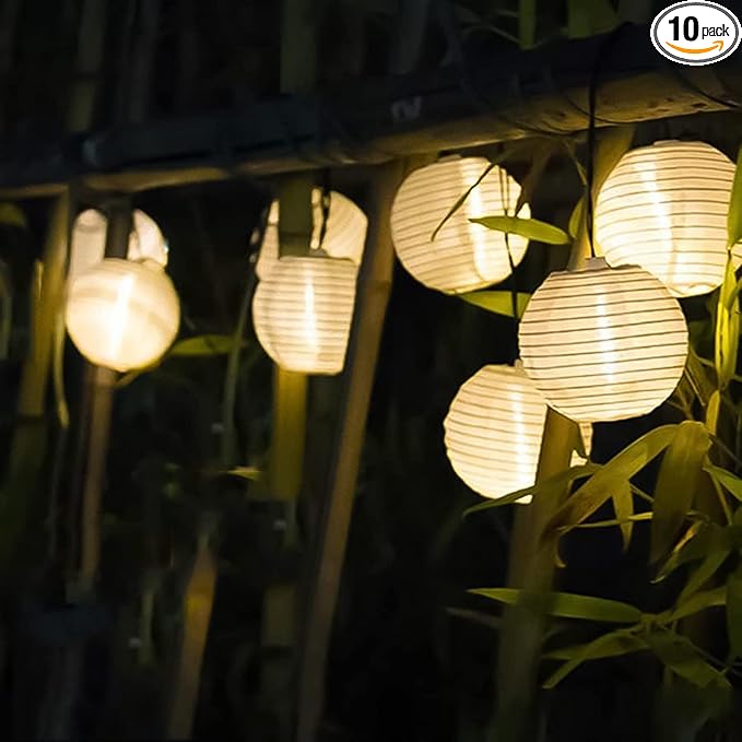 Abeja White Nylon Lantern String Lights, 8.5Ft Outdoor White Lantern String Lights with 10 Mili Lights, Halloween Yard Decorations for Patio Bedroom Wedding Party Decoration