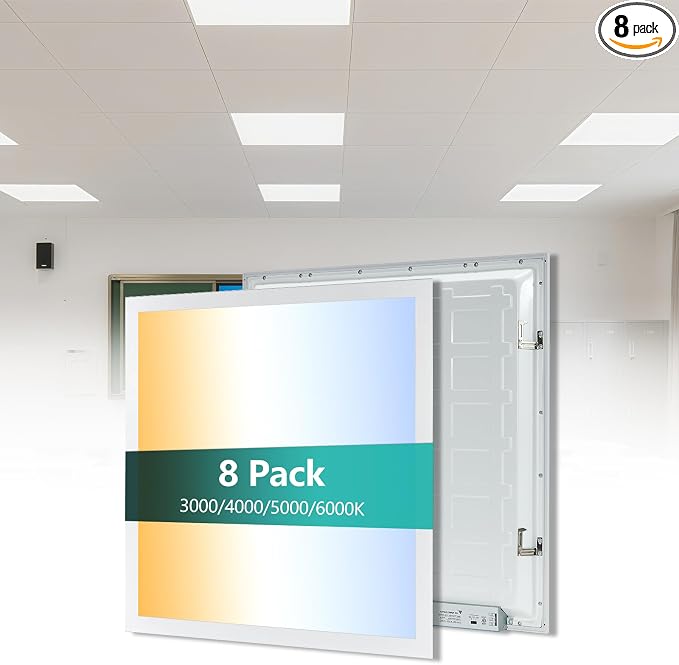 2x2 LED Flat Panel Light for Drop Ceiling 8 Pack | 5500LM, 0-10V Dimmable, 30W/40W/50W Selectable, 4CCT 3000K/4000K/5000K/6000K, ETL Listed, 100-277V