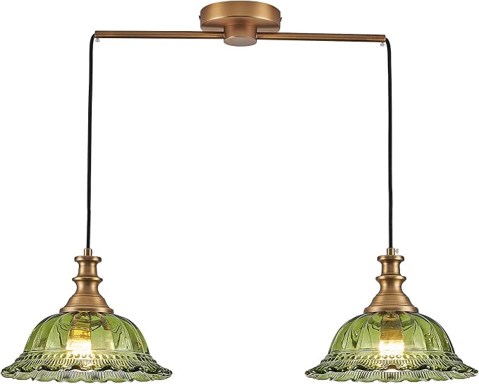 HDDFL Vintage Pendant Light Fixtures Modern Green Glass Hanging Lighting with Adjustable Cord for Kitchen Island Dining Room Living Room Hallway