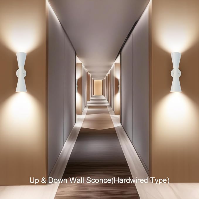 Modern Indoor Wall Sconce Up and Down White Wall Sconce Mid Century Indoor Wall Light Fixture Hardwired Wall Mounted Lamp for Living Room Bathroom Bedroom Hallway 15 Inch