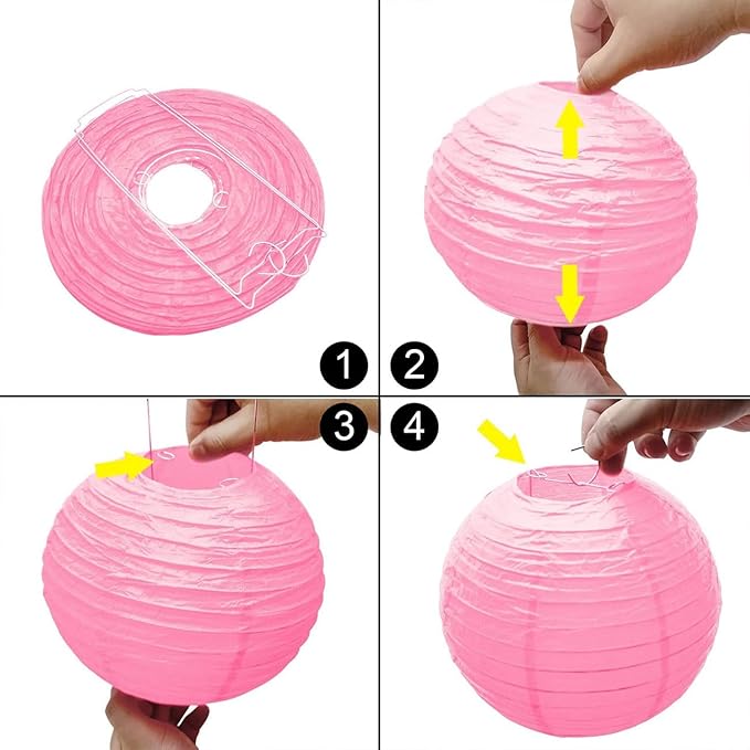 Pink Paper Lanterns Decorative,Hanging Chinese Lanterns Indoor Outdoor for Birthday, Wedding, Christmas, Bridal, Home Decor, Ceiling Decorations(Size of 4”, 6”, 8”, 10”,12Pcs)