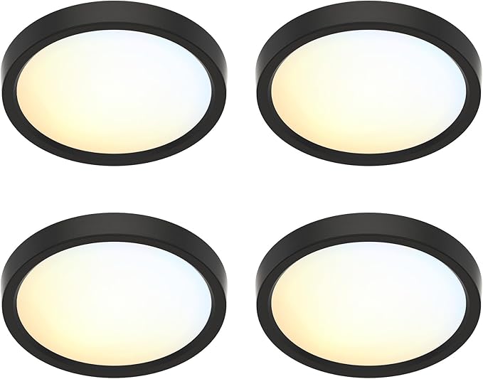 5 Inch Black Flush Mount Ceiling Light 5CCT Selectable LED Edgelit Slim Surface Mount Downlight for J-Box, Mini Flat Panel Light, Dimmable, 120VAC, 10W, 600LM, CRI90, ETL, Wet Rated, 4 Packs