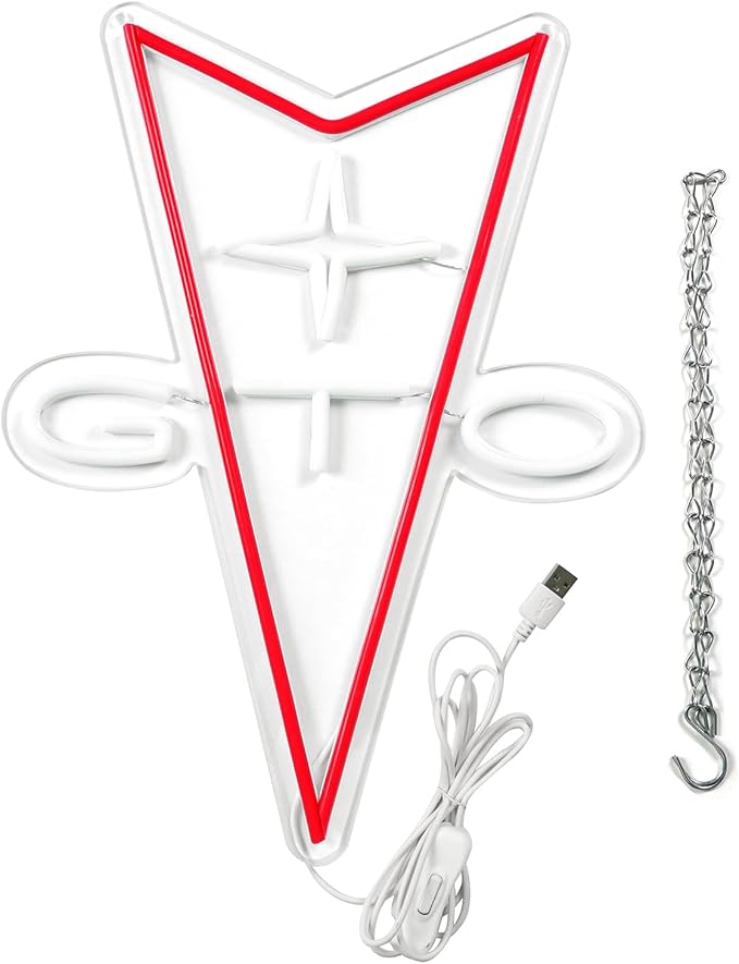 GTO Neon Car Signs for Store Wall Decor， Led Business Sign Suitable for Man Cave、Bedroom、Garage、Party, Birthday、Christmas Gifts for Boys 5V Power Adapter 16 * 12Inch(white+red)