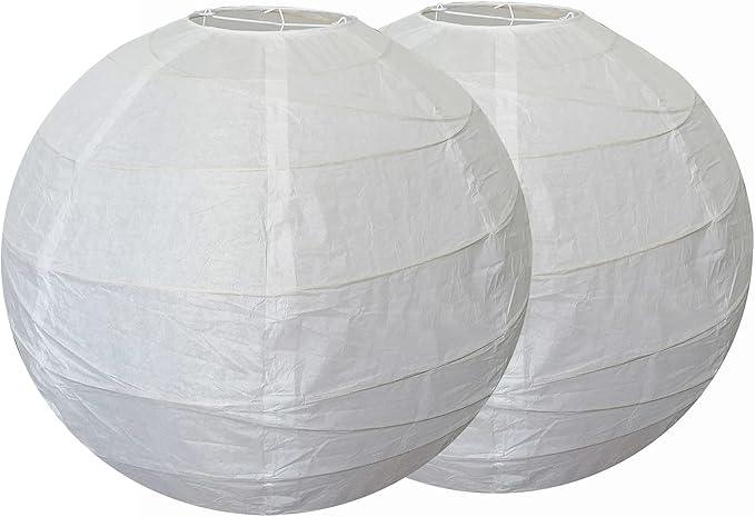 18 inch White Round Paper lantern Lamps, Paper Lamp Shade, Chinese Lantern, Hanging Rice Paper Lampshade for Weddings, Birthdays, Parties and Events (White-18inch-2PCS)