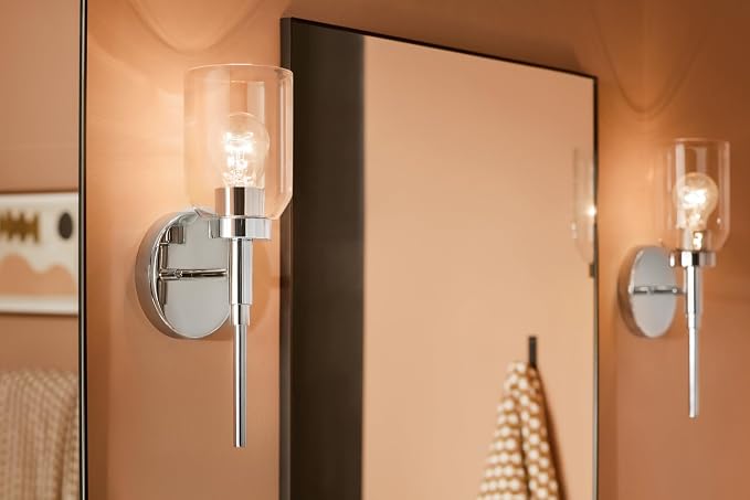 Kichler Madden 1-Light Bathroom Wall Light, Chrome | Modern wall light with clear glass for bathrooms and hallways (14.75" x 5" x 5.25"), 55183CH