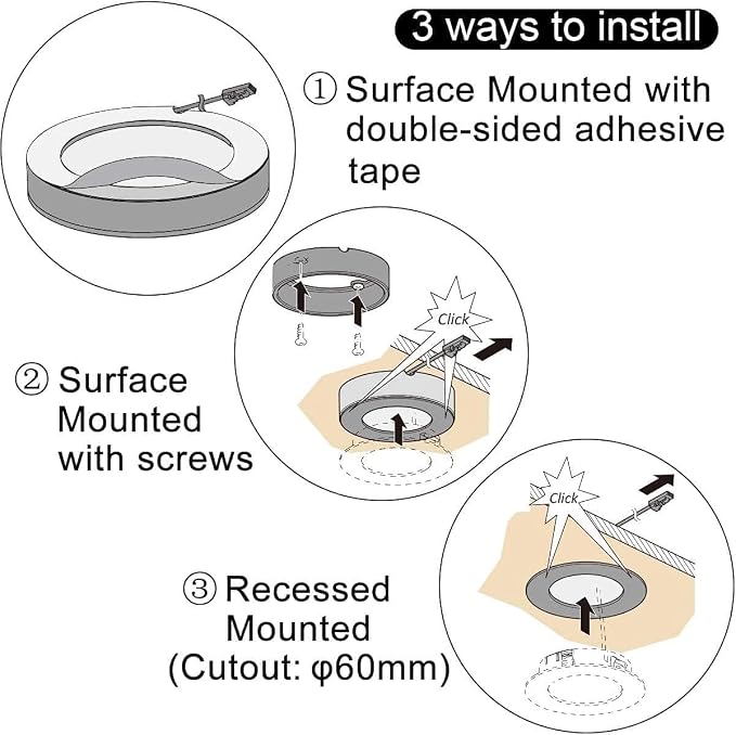 VST Under Cabinet Lights CCT 3000K-6000K, Puck Lights Color Temperature and Brightness Adjustable with Touch Switch and ETL Listed Led Driver, Plug in Led Light for Kitchen Under Cabinet 10pack