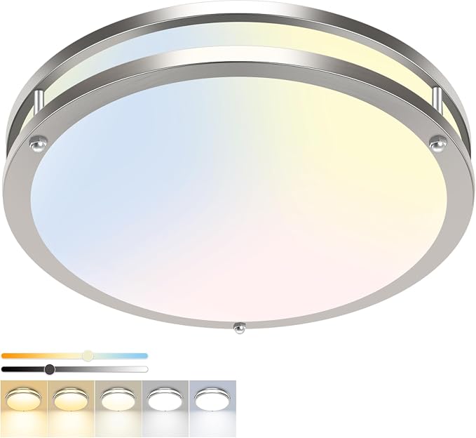 hepside 1 Pack Flush Mount Ceiling Light Fixture, Dimmable & 5 Color Temperatures Ceiling Light Black, 16inch 36W 3000K 3500K 4000K 5000K 6500K Adjustable Ceiling Lamps for Bathroom Bedroom Hallway