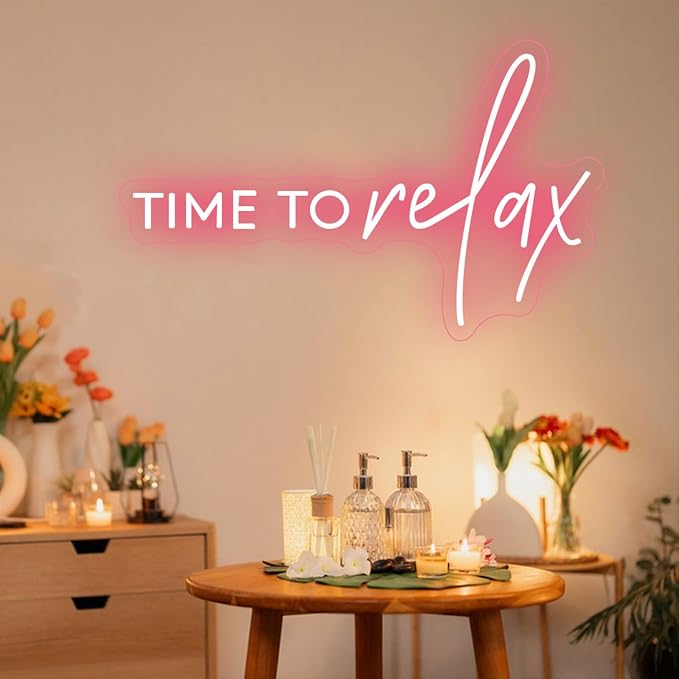 TIME To relax Neon Signs Pink Led Neon Lights for Wedding Birthday Party Gift and Wall Decor Beauty Salon Milk Tea Shop Pub Bistro Nail Art Homestay Cloakroom