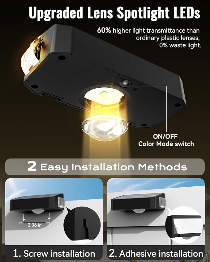 Solar Fence Lights Outdoor with 3-Way Lensed Lighting, Fence Light Solar Powered 12 Mode RGB Color Changing, Warm/Cool White, IP65 Waterproof for Deck, Wall, Patio, Backyard, Outside(12 Pack)
