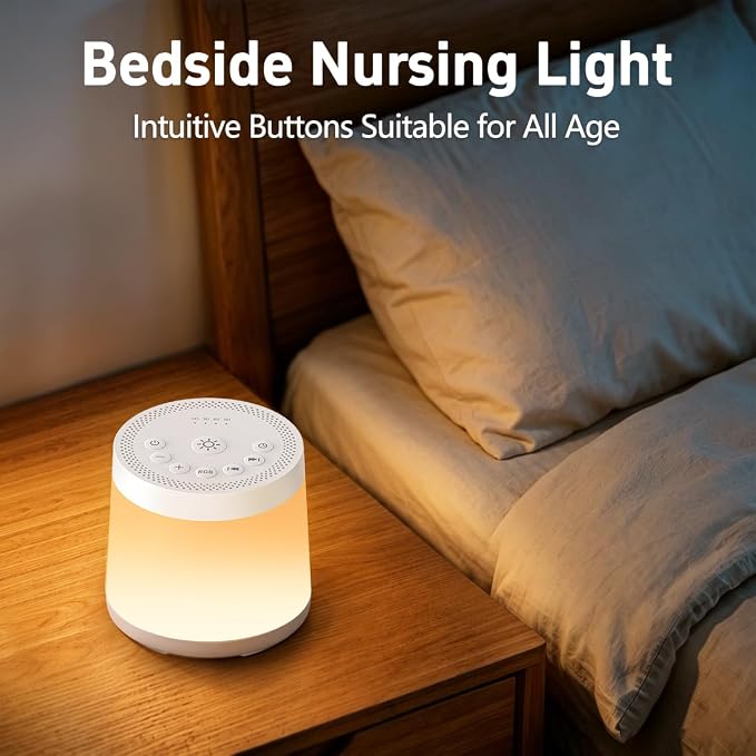 Rechargeable Nursery Night Light Sound White Noise Machine for Baby Kids Adults with Hushing Sounds 30 Sleeping Sounds 12 Colors Night Light 4 Timers Memory Function for Home Breastfeeding Camping
