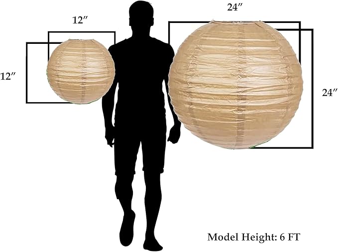 Mudra Crafts Kraft Paper Lanterns Wedding Party Decorations - 12 in 10 Round Hanging Ceiling Lanterns, 10 Pack, Decorative Lamp Shades
