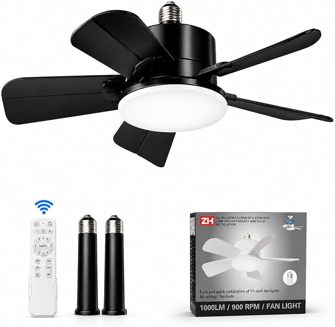 28'' Socket Fan Light, Socket Fans Light with Remote-Black