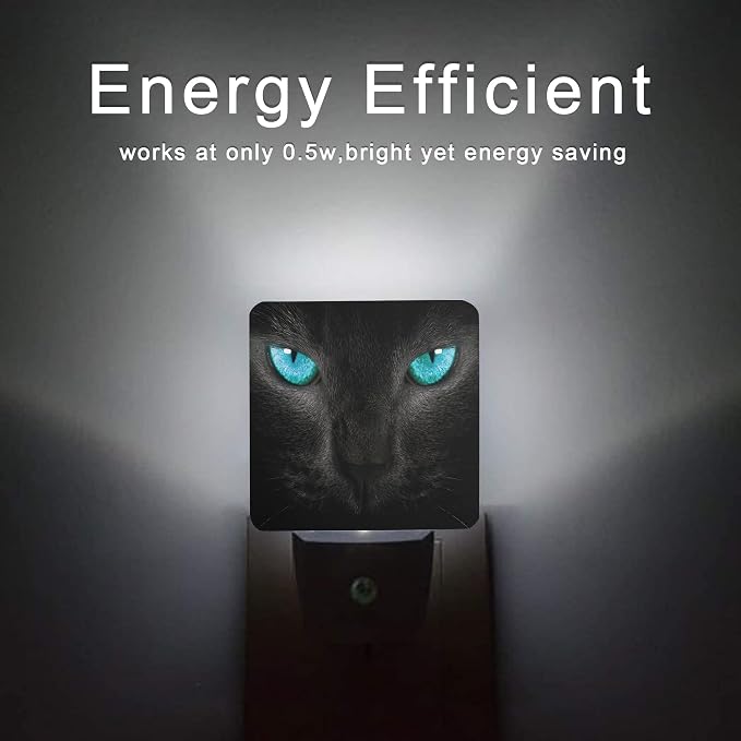 Cat Night Light,Black Cat Eye Plug-in Night Lights with Dusk-to-Dawn Sensor for Girlfriend/Boyfriend Gift Sleep Friendly lamp for Bedroom, Bathroom and Living Room,0.5W
