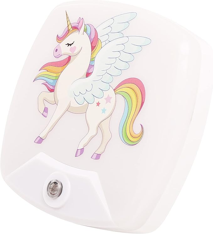 2 Pack - Cartoon Unicorn LED Plug-in Night Light for Kids - Wall Lamp Take Good Care Children Sleep Light Sensor Auto Controlled Nightlights for Baby Nursing D