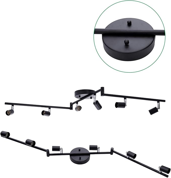 AIBOO 6-Light Adjustable Dimmable Track Lighting Kit, Flexible Foldable Arms, Matt Black Color Perfect for Kitchen,Hallyway Bed Room Lighting Fixture, GU10 Base Bulbs not Included