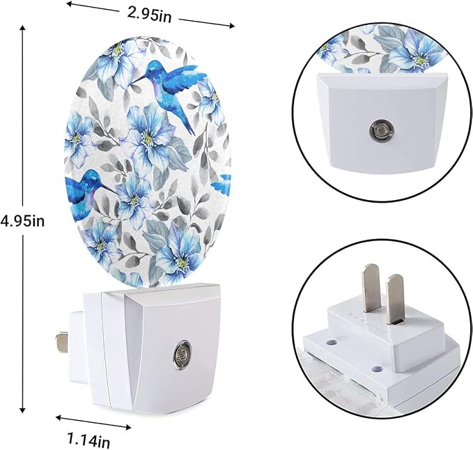 EKOBLA Hummingbird Night Light, Blue Bird Peony Flower Night Lights Plug Into Wall with Dusk to Dawn Sensor, LED Nightlights for Bedroom, Bathroom, Hallway, Kitchen