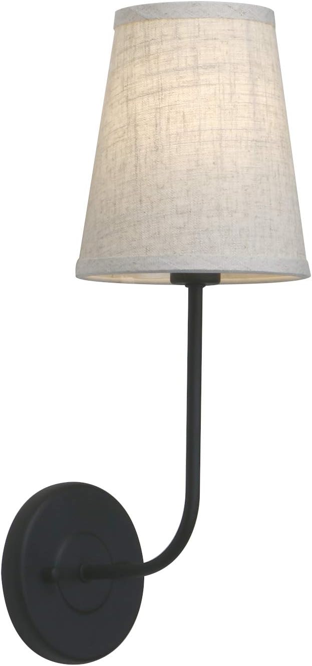 Classic Rustic Wall Sconce Light Fixture with Flared Funnel Linen Fabric Shade Nightstand Lamps for Living Room Bedrooms Bedside Reading (Black)