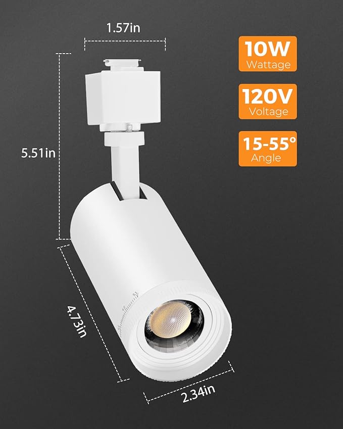 VANoopee 3-Color Zoomable J Type Track Lighting Heads 10W for Juno Rail - Bright LED Track Light Heads Fixtures 3000K 4000K 5000K Ceiling Spot Accent Light, No Flicker CRI90+ 15-55° 800lm White 4 Pack