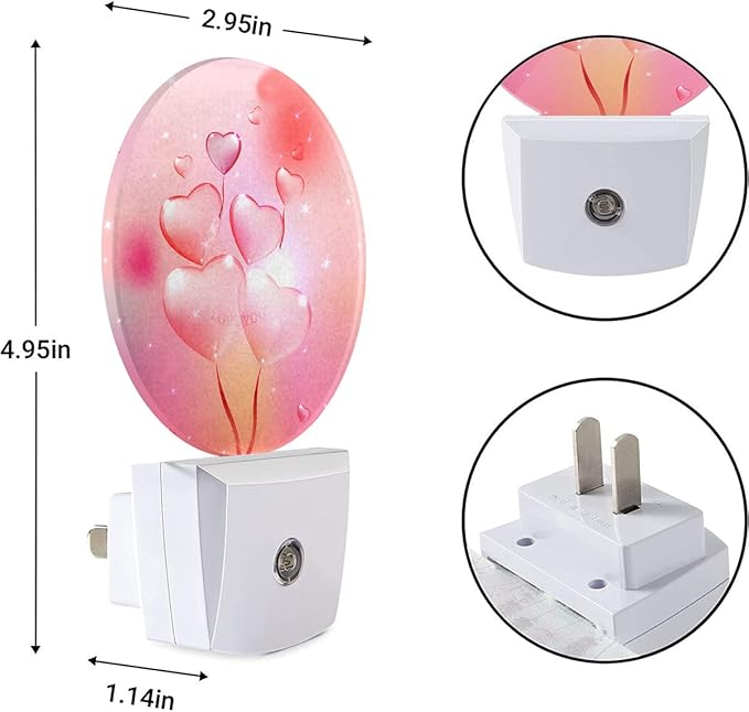 EKOBLA Valentine Romantic Pink Night Light Love Heart Shape Balloons Night Lights Plug into Wall Auto Sensor LED Plug-in Nightlights for Boys Girls Men Women Valentine's Day Gift
