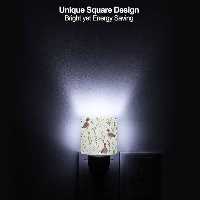 LED Night Light,Natural Grass Landscape Wild Duck LED Night Light Plug into Wall with Dusk to Dawn Light Sensor White Energy Efficient Nightlight for Bedroom Hallway Living Room Kitchen