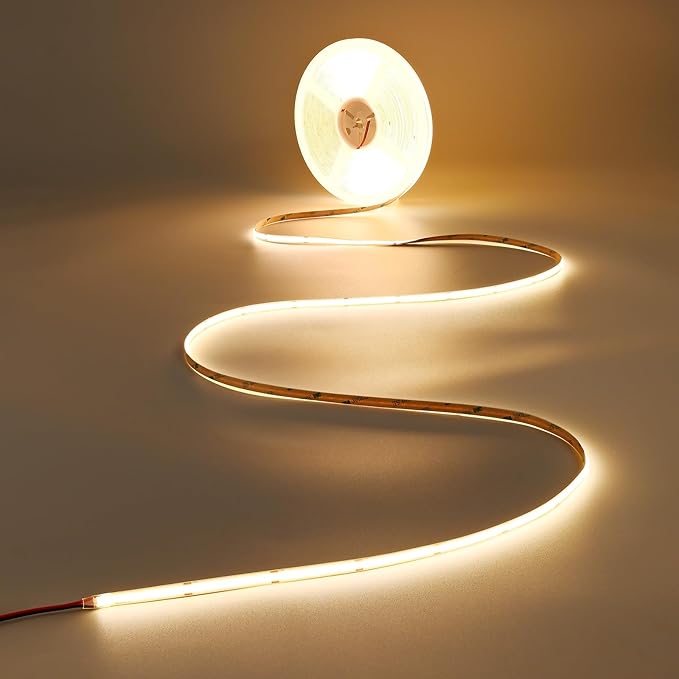 JOYLIT 50FT COB LED Strip Lights 24V 3000K Dotless 480LEDs/M Indoor IP20 | Consistent Brightness, CRI90+, Warm White, Dimmable, Cuttable, 3M Adhesive, For Bedroom, Cabinet (Power Supply Not Included)