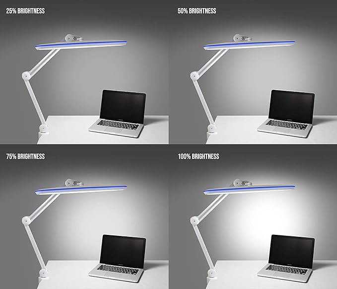 Neatfi XL 2,200 Lumens 24W LED Desk Lamp – 23” Wide Shade | Dimmable Eye-Caring Task Light | Adjustable Arm | Home Office, Study, Crafts & Nail Tech (Non-CCT with Clamp, White)