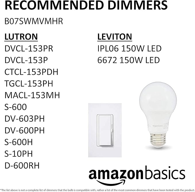 Amazon Basics A19 LED Light Bulbs, 60W Equivalent, 9W Energy Efficient, E26 Standard Base, Soft White 2700K, Dimmable, 10,000 Hour Lifetime, 16-Pack