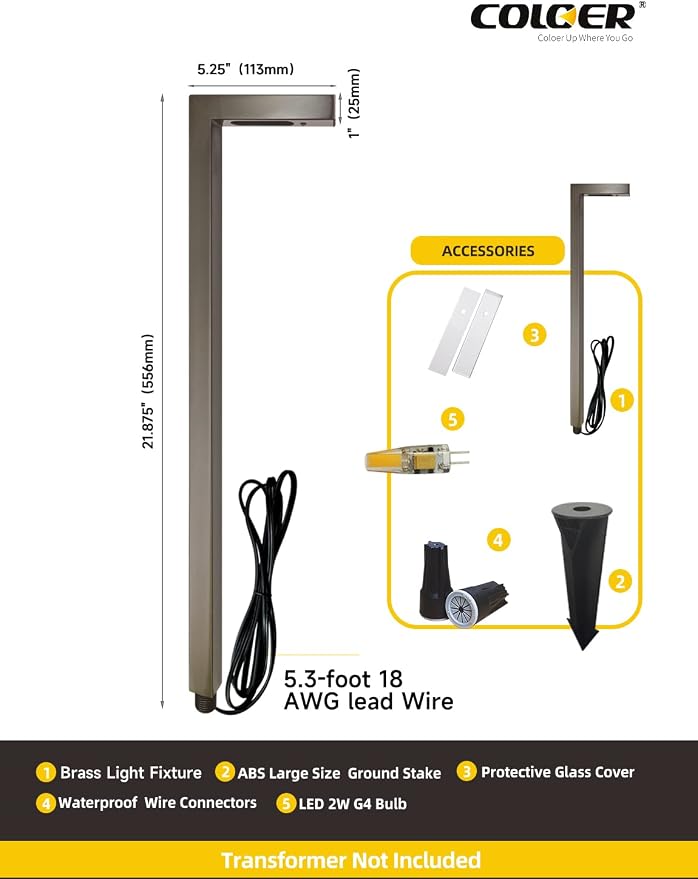 COLOER Brass Low Voltage Garden Lights 1-Pack with 3W LED G4 Bulb(603B) | 9-17V AC/DC Garden Lights Electric, Bronze Finish, IP65 Waterproof, Outdoor Pathway Light for Yard, 2700K Landscape Lighting