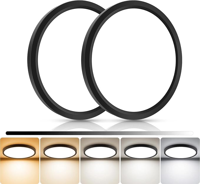 libtit 2Pack 7inch LED Flush Mount Ceiling Light, Dimmable & 5Color Temperatures (3000K-6500K), 15W Round Slim Black Light Fixture for Closet Hallway Kitchen Bathroom Laundry