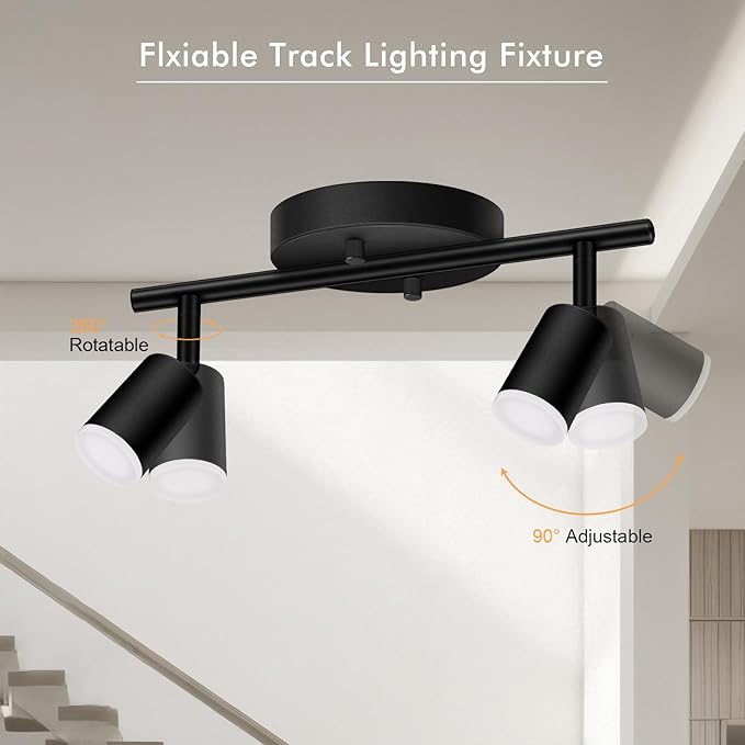 2 Light Track Lighting Fixtures Ceiling, 8W/2700K Black Track Lighting with Acrylic Lampshade & Rotatable Light Heads, 20000hrs Lifespan, Modern LED Track Lights Ceiling for Kitchen/Hallyway
