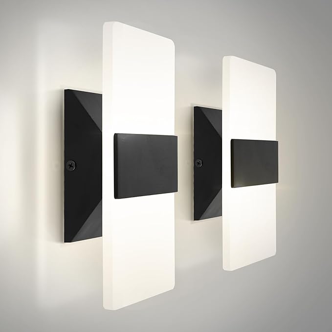 ASD 8 Inch Indoor LED Wall Sconce - 10W 2700K-5000K Dimmable Black Wall Sconce Lights for Living Room, Bedroom, Bathroom, Hallway - Modern Wall Sconces Hardwired, ETL Interior Light, Set of 2
