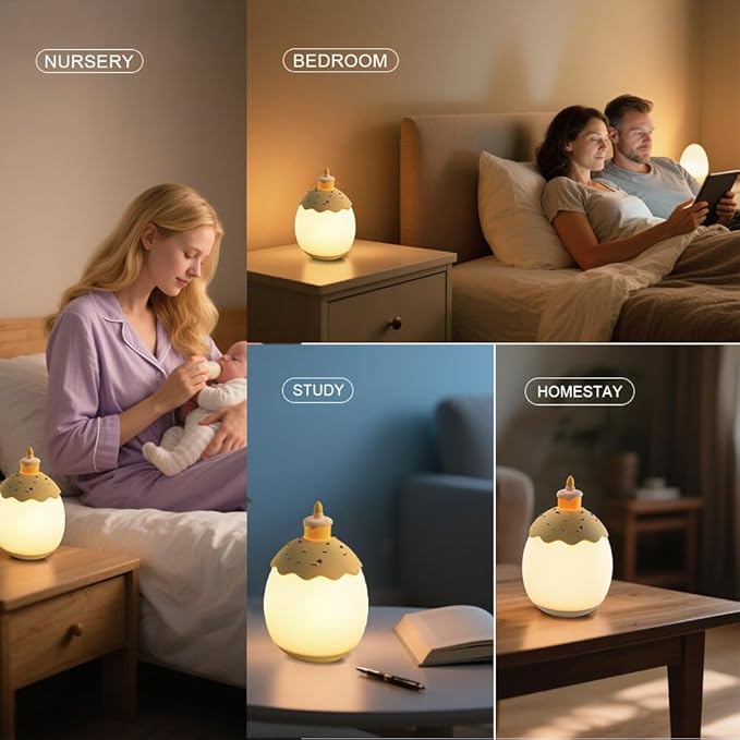 Night Light for Kids, Egg Baby Nursery Night Lamp with 7 Colors Changing & 30-Min Timer, Portable DIY Hand-Painted Custom Light for Kids Bedroom,Birthday Cake