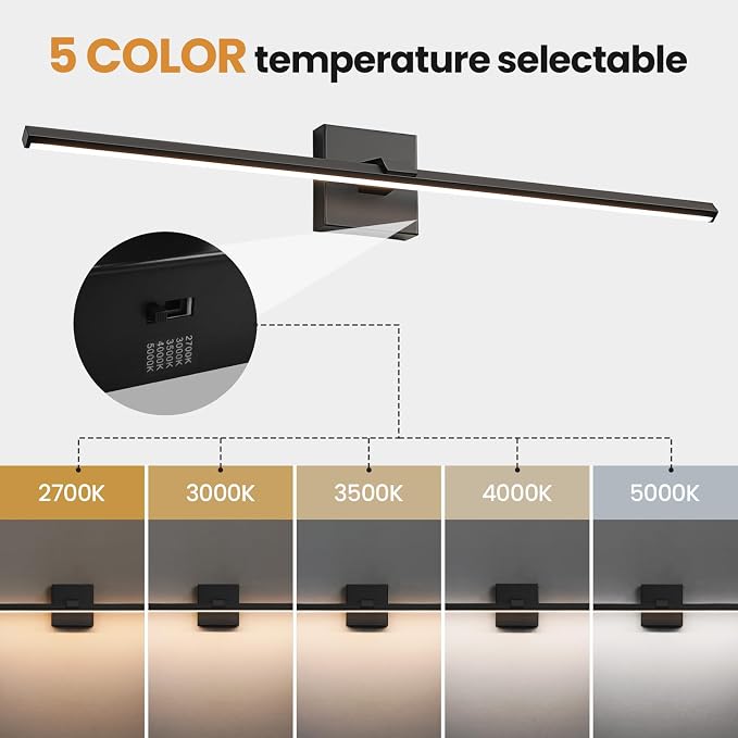 Modern Bathroom Vanity Light 32 Inch Matte Black Dimmable 5CCT LED Vanity Light Bar for Bathroom Lighting Fixtures Over Mirror Cabinets Bedroom, 24W