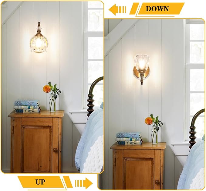 Brushed Antigue Brass Wall Sconces Set of Two, Hardwired Bathroom Vanity Light Fixtures, Vintage Sconces Wall Deco Set of 2, Glass Wall Lights for Bathroom, Bedroom,Hallway (Excludes G9 Bulb)