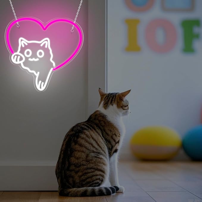 Cat Neon Sign Dimmable LED Animal Neon Light for Bedroom Kids Room Decor | Cute Cat Theme Design for Pet Lovers Kids Room Bedroom Dorm Playroom Nurseries and Animal Lovers Gift Ideas Home Decoration